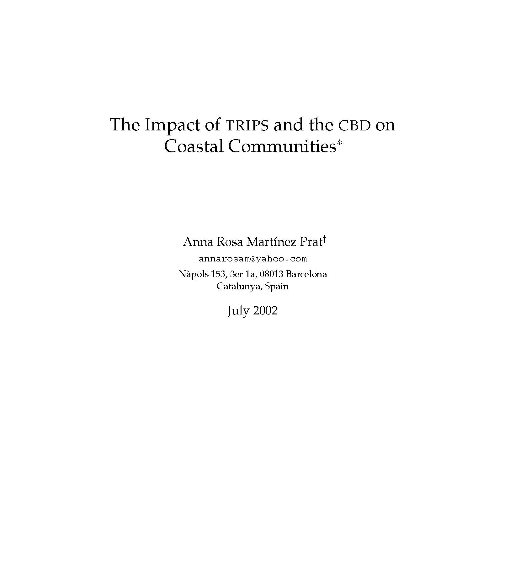 The Impact of TRIPS and CBD on Coastal Communities