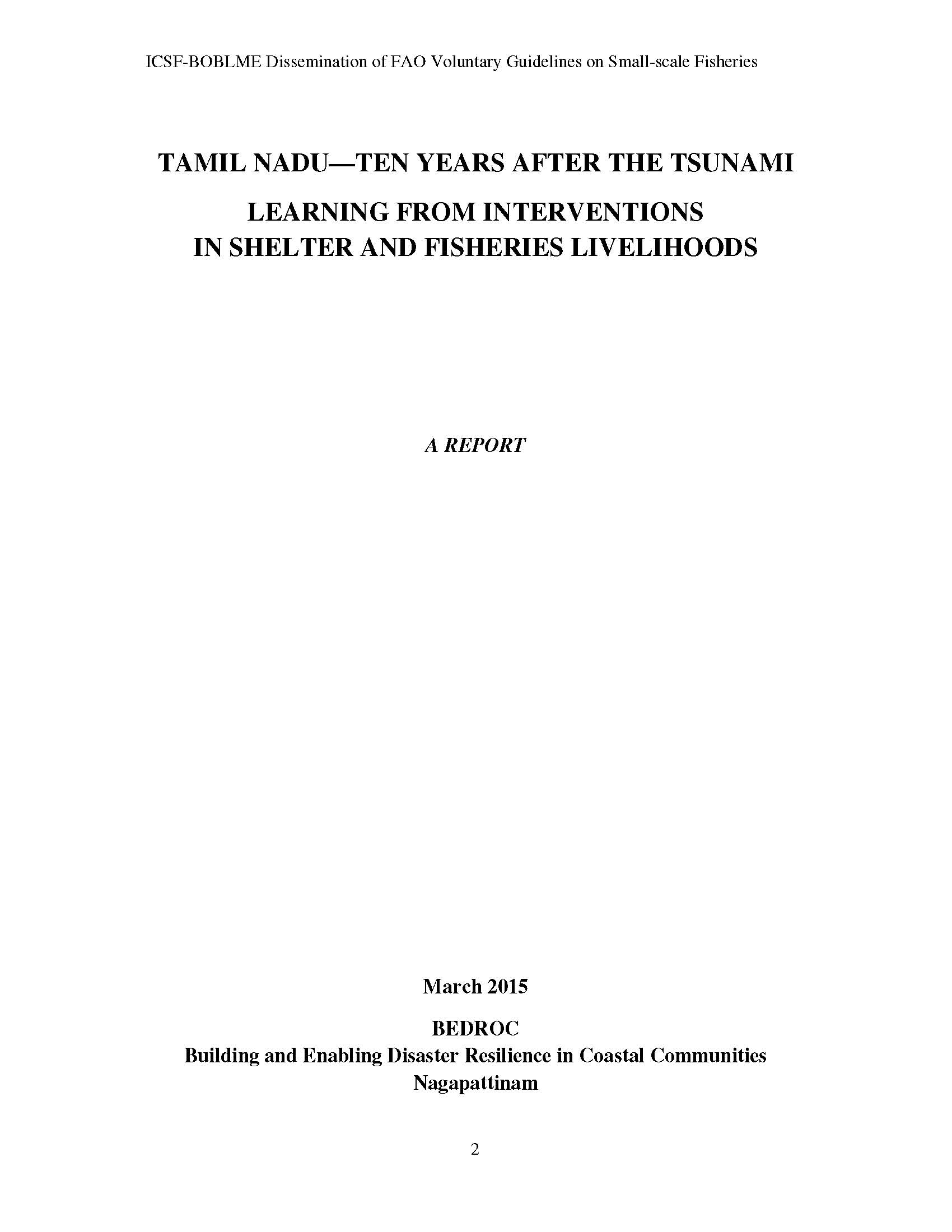 Tamil Nadu: Ten Years after the Tsunami – Learning from intervention in shelter and fisheries livelihoods