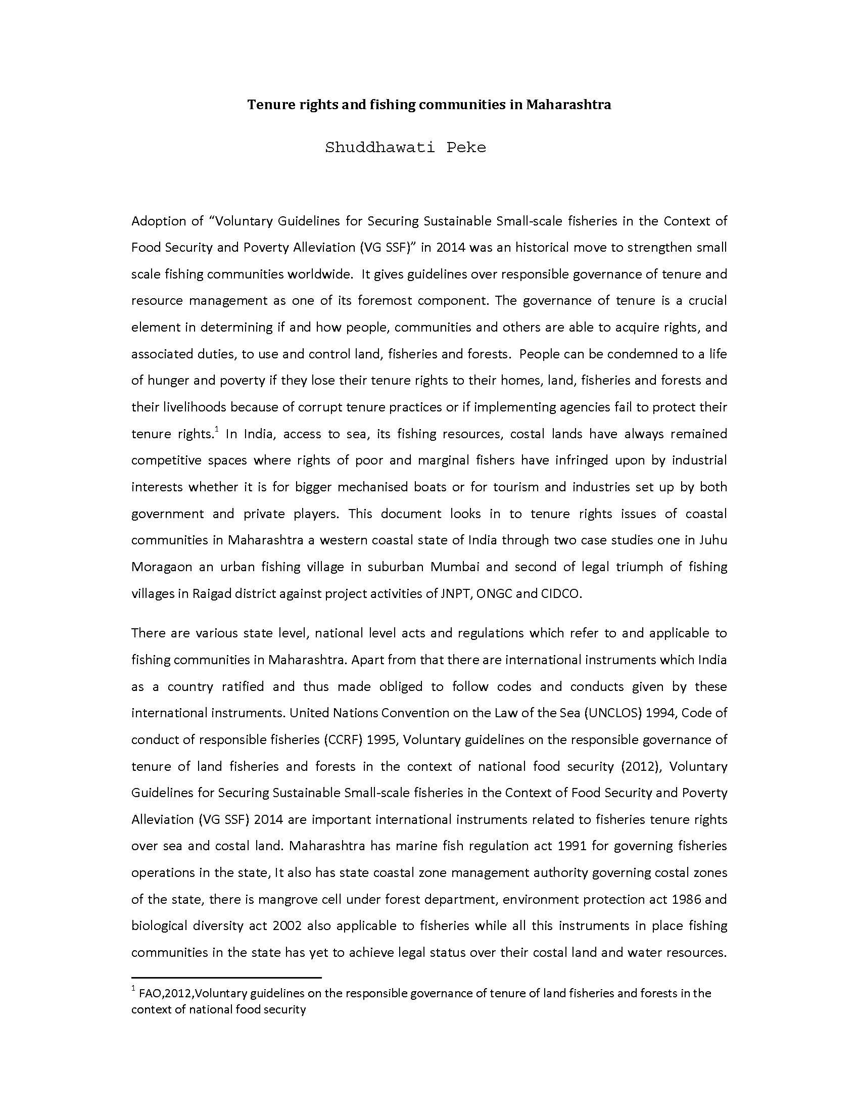 Tenure rights and fishing communities in Maharashtra